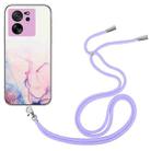 For Xiaomi 13T / 13T Pro Hollow Marble Pattern TPU Phone Case with Neck Strap Rope(Pink) - 1