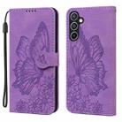 For Samsung Galaxy A35 5G Retro Skin Feel Butterflies Embossing Horizontal Flip Leather Phone Case(Purple) - 1
