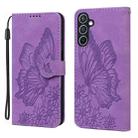 For Samsung Galaxy A56 5G Retro Skin Feel Butterflies Embossing Horizontal Flip Leather Phone Case(Purple) - 1