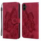 For Samsung Galaxy A07 4G / A06 4G Retro Skin Feel Butterflies Embossing Horizontal Flip Leather Phone Case(Red) - 1