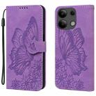 For Xiaomi Redmi Note 13 4G Retro Skin Feel Butterflies Embossing Horizontal Flip Leather Phone Case(Purple) - 1