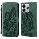 For Redmi Note 14 5G Retro Skin Feel Butterflies Embossing Horizontal Flip Leather Phone Case(Green) - 1