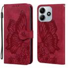 For Redmi Note 14 5G Retro Skin Feel Butterflies Embossing Horizontal Flip Leather Phone Case(Red) - 1