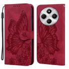 For Redmi A4 5G Retro Skin Feel Butterflies Embossing Horizontal Flip Leather Phone Case(Red) - 1