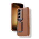 For Samsung Galaxy S23+ 5G Lens Flip Cover All-inclusive Phone Case with Holder(Brown) - 1