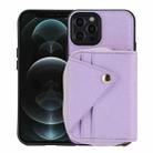 For iPhone 12 / 12 Pro Crossbody Zipper Card Bag RFID Anti-theft Phone Case(Purple) - 1