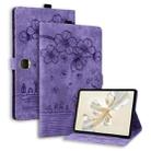 For Honor Pad 9 Cartoon Sakura Cat Embossed Leather Tablet Case(Purple) - 1