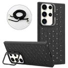 For Samsung Galaxy S24 Ultra 5G Honeycomb Radiating Lens Holder Magsafe Phone Case with Lanyard(Black) - 1