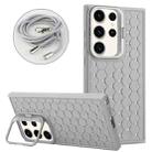 For Samsung Galaxy S24 Ultra 5G Honeycomb Radiating Lens Holder Magsafe Phone Case with Lanyard(Grey) - 1