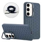 For Samsung Galaxy S24+ 5G Honeycomb Radiating Lens Holder Magsafe Phone Case with Lanyard(Blue) - 1