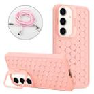 For Samsung Galaxy S24+ 5G Honeycomb Radiating Lens Holder Magsafe Phone Case with Lanyard(Pink) - 1