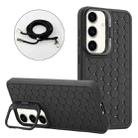 For Samsung Galaxy S24 5G Honeycomb Radiating Lens Holder Magsafe Phone Case with Lanyard(Black) - 1