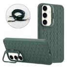 For Samsung Galaxy S24 5G Honeycomb Radiating Lens Holder Magsafe Phone Case with Lanyard(Green) - 1