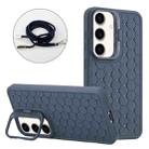 For Samsung Galaxy S23 FE 5G Honeycomb Radiating Lens Holder Magsafe Phone Case with Lanyard(Blue) - 1