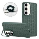 For Samsung Galaxy S23 FE 5G Honeycomb Radiating Lens Holder Magsafe Phone Case with Lanyard(Green) - 1