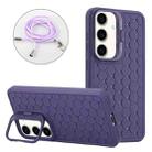 For Samsung Galaxy S23 FE 5G Honeycomb Radiating Lens Holder Magsafe Phone Case with Lanyard(Purple) - 1