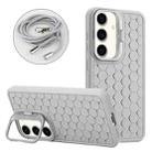 For Samsung Galaxy S23 FE 5G Honeycomb Radiating Lens Holder Magsafe Phone Case with Lanyard(Grey) - 1