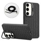 For Samsung Galaxy S23+ 5G Honeycomb Radiating Lens Holder Magsafe Phone Case with Lanyard(Black) - 1