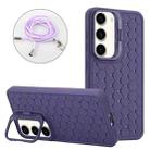 For Samsung Galaxy S23+ 5G Honeycomb Radiating Lens Holder Magsafe Phone Case with Lanyard(Purple) - 1