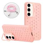 For Samsung Galaxy S23 5G Honeycomb Radiating Lens Holder Magsafe Phone Case with Lanyard(Pink) - 1