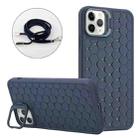 For iPhone 15 Pro Max Honeycomb Radiating Lens Holder Magsafe Phone Case with Lanyard(Blue) - 1