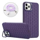 For iPhone 15 Pro Max Honeycomb Radiating Lens Holder Magsafe Phone Case with Lanyard(Purple) - 1