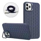 For iPhone 15 Pro Honeycomb Radiating Lens Holder Magsafe Phone Case with Lanyard(Blue) - 1