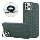 For iPhone 15 Pro Honeycomb Radiating Lens Holder Magsafe Phone Case with Lanyard(Green) - 1