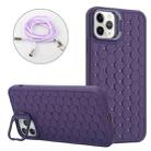 For iPhone 15 Pro Honeycomb Radiating Lens Holder Magsafe Phone Case with Lanyard(Purple) - 1