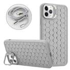 For iPhone 15 Pro Honeycomb Radiating Lens Holder Magsafe Phone Case with Lanyard(Grey) - 1