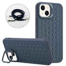 For iPhone 15 Plus Honeycomb Radiating Lens Holder Magsafe Phone Case with Lanyard(Blue) - 1