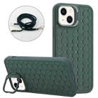 For iPhone 15 Plus Honeycomb Radiating Lens Holder Magsafe Phone Case with Lanyard(Green) - 1