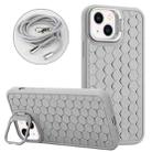 For iPhone 15 Plus Honeycomb Radiating Lens Holder Magsafe Phone Case with Lanyard(Grey) - 1