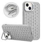 For iPhone 15 Honeycomb Radiating Lens Holder Magsafe Phone Case with Lanyard(Grey) - 1