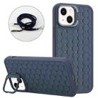 For iPhone 14 Plus Honeycomb Radiating Lens Holder Magsafe Phone Case with Lanyard(Blue) - 1