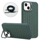 For iPhone 14 Plus Honeycomb Radiating Lens Holder Magsafe Phone Case with Lanyard(Green) - 1