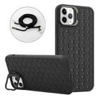 For iPhone 14 Pro Max Honeycomb Radiating Lens Holder Magsafe Phone Case with Lanyard(Black) - 1