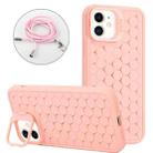 For iPhone 12 Honeycomb Radiating Lens Holder Magsafe Phone Case with Lanyard(Pink) - 1