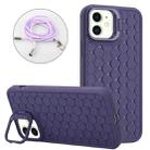 For iPhone 12 Honeycomb Radiating Lens Holder Magsafe Phone Case with Lanyard(Purple) - 1