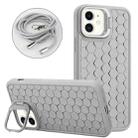 For iPhone 12 Honeycomb Radiating Lens Holder Magsafe Phone Case with Lanyard(Grey) - 1