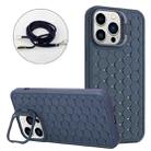 For iPhone 12 Pro Max Honeycomb Radiating Lens Holder Magsafe Phone Case with Lanyard(Blue) - 1