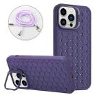 For iPhone 12 Pro Max Honeycomb Radiating Lens Holder Magsafe Phone Case with Lanyard(Purple) - 1
