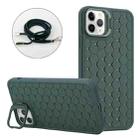 For iPhone 11 Pro Honeycomb Radiating Lens Holder Magsafe Phone Case with Lanyard(Green) - 1