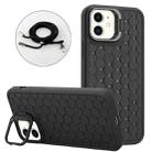 For iPhone 11 Honeycomb Radiating Lens Holder Magsafe Phone Case with Lanyard(Black) - 1