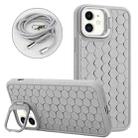 For iPhone 11 Honeycomb Radiating Lens Holder Magsafe Phone Case with Lanyard(Grey) - 1