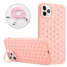 For iPhone 16 Pro Max Honeycomb Radiating Lens Holder Magsafe Phone Case with Lanyard(Pink) - 1