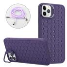 For iPhone 16 Pro Max Honeycomb Radiating Lens Holder Magsafe Phone Case with Lanyard(Purple) - 1