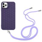 For iPhone 16 Pro Max Honeycomb Radiating Lens Holder Magsafe Phone Case with Lanyard(Purple) - 2