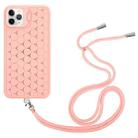 For iPhone 16 Pro Honeycomb Radiating Lens Holder Magsafe Phone Case with Lanyard(Pink) - 2