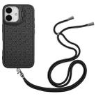 For iPhone 16 Plus Honeycomb Radiating Lens Holder Magsafe Phone Case with Lanyard(Black) - 2